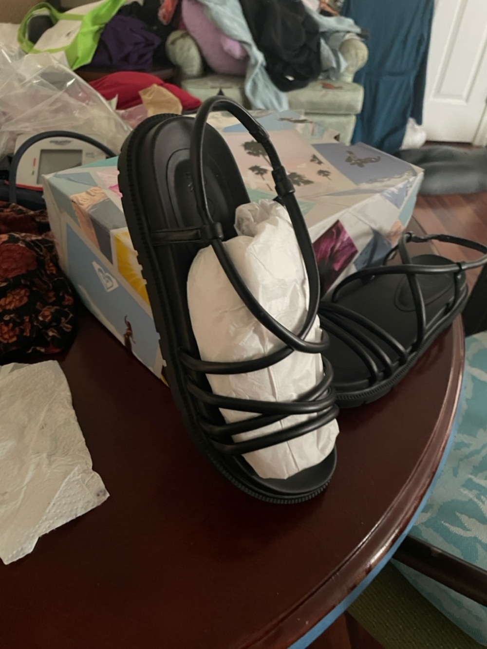 Black Strappy Slide Sandals New in Box 9/10